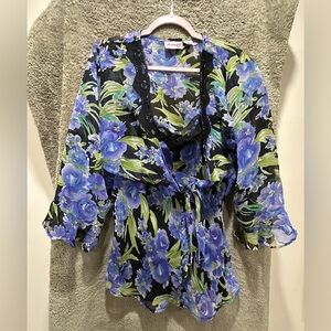 Elegant Floral Chiffon Blouse with Tie Waist